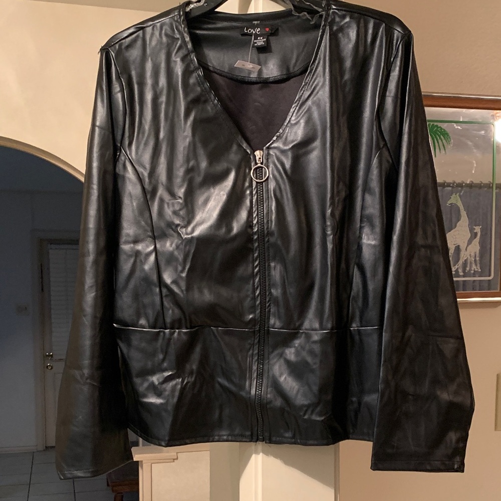 🖤🖤SUPER SEXY PLUS SIZE 4X Love Black Faux Leather Zip Jacket with Ring Pull🖤🖤
